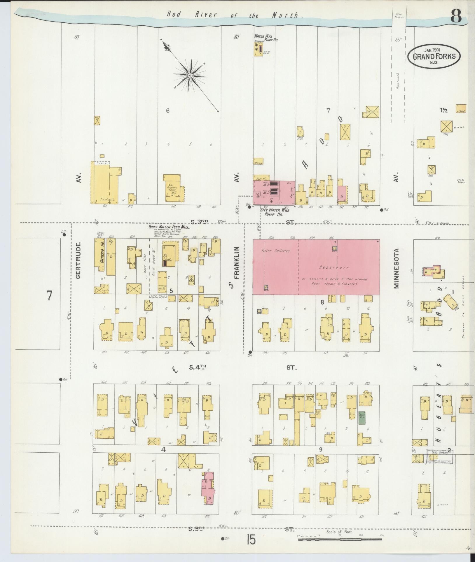 Sanborn Fire Insurance Map from Grand Forks, Grand Forks County, North Dakota (1901), Sheet #0008 - Complete Map Set gallery image, historic Sanborn map, vintage wall art, North Dakota North Dakota