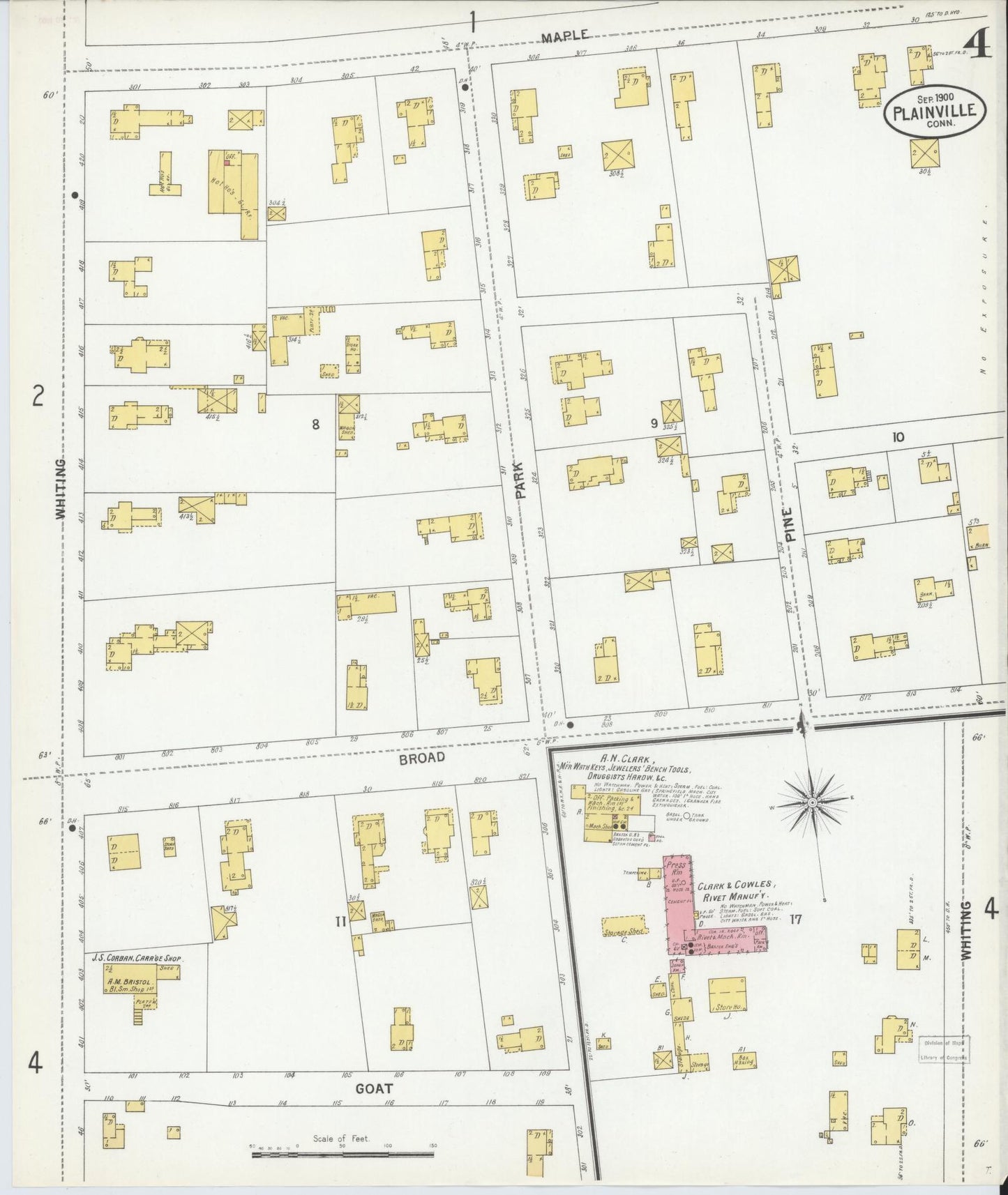 Sanborn Fire Insurance Map from Plainville, Hartford County, Connecticut (1900), Sheet #0004 - Complete Map Set gallery image, historic Sanborn map, vintage wall art, Connecticut Connecticut