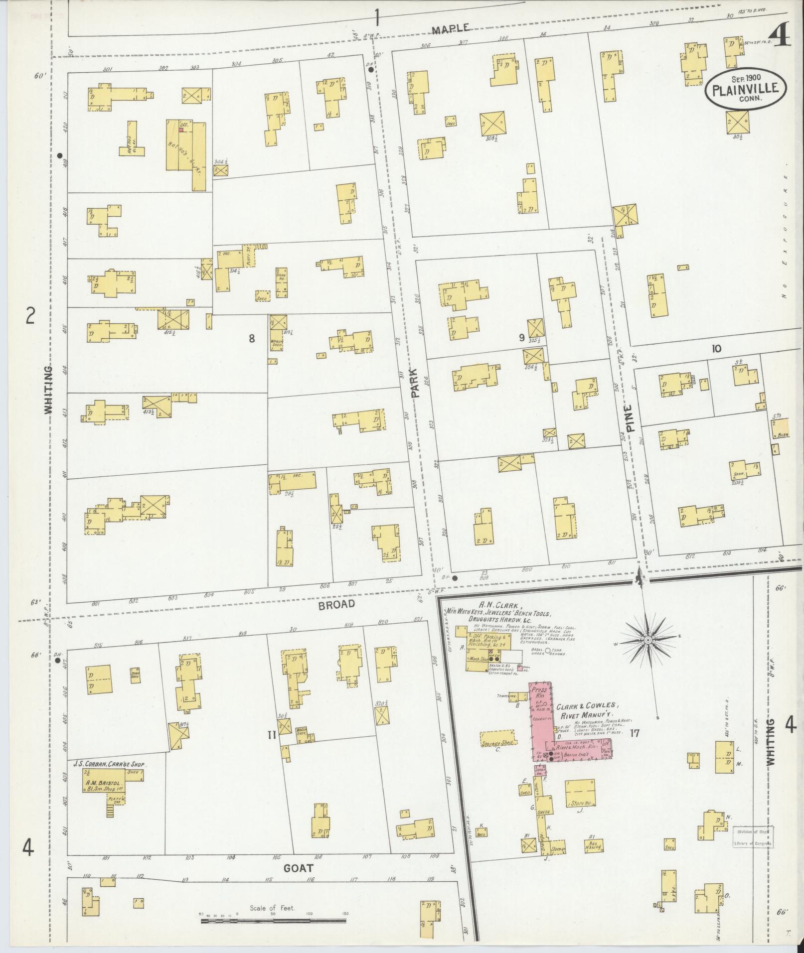 Sanborn Fire Insurance Map from Plainville, Hartford County, Connecticut (1900), Sheet #0004 - Complete Map Set gallery image, historic Sanborn map, vintage wall art, Connecticut Connecticut