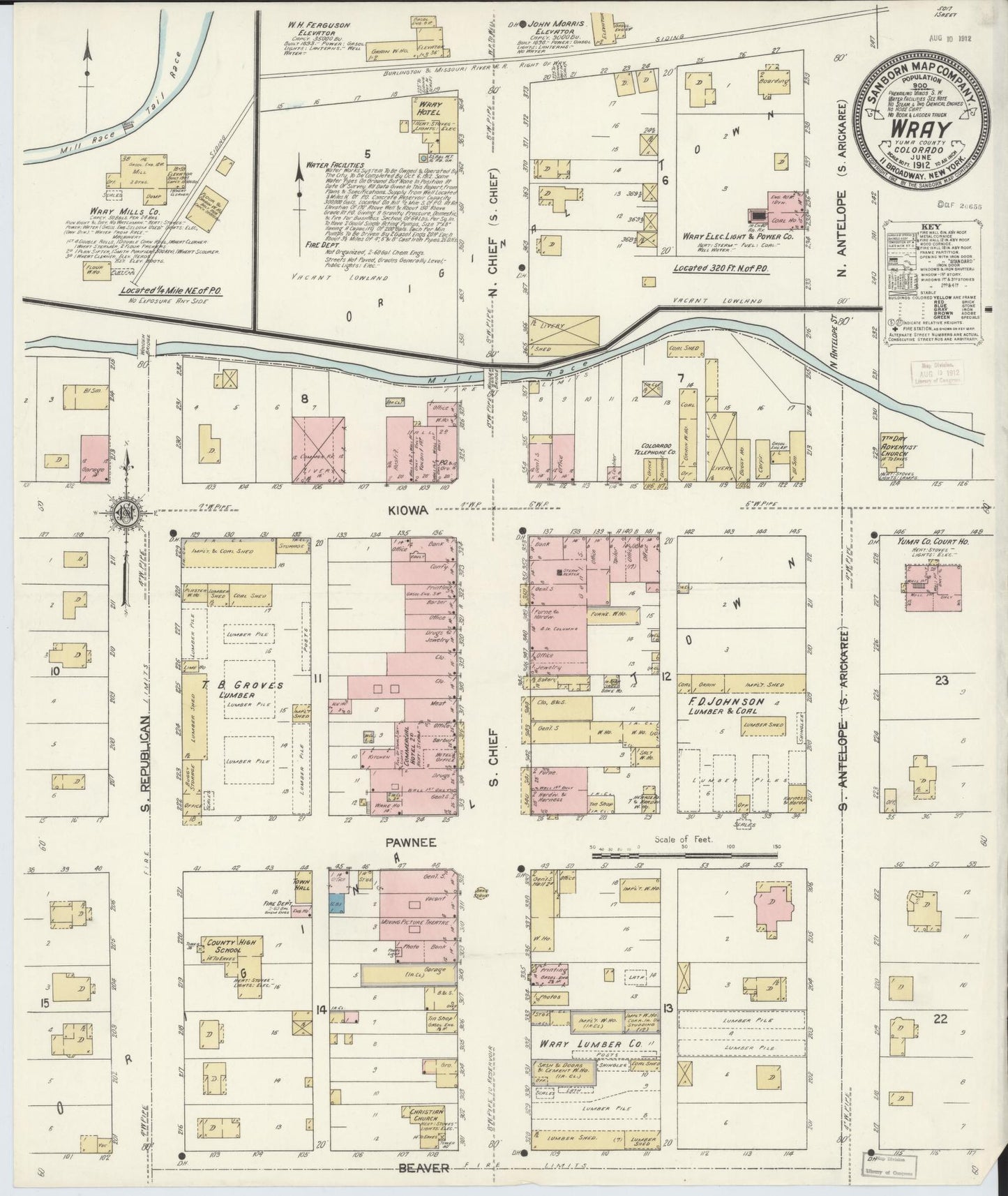 Sanborn Fire Insurance Map from Wray, Yuma County, Colorado (1912), Sheet #0001 - Historic Sanborn Fire Insurance Map Print, vintage old map wall art, antique decor, genealogy gift, Colorado Colorado map