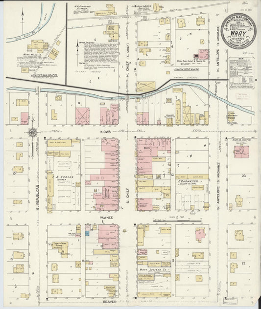 Sanborn Fire Insurance Map from Wray, Yuma County, Colorado (1912), Sheet #0001 - Historic Sanborn Fire Insurance Map Print, vintage old map wall art, antique decor, genealogy gift, Colorado Colorado map
