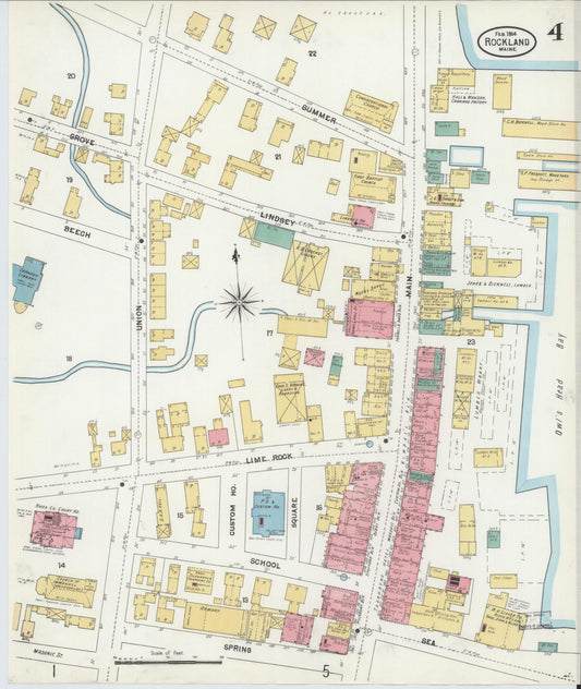Sanborn Fire Insurance Map from Rockland, Knox County, Maine (1904), Sheet #0004 - Historic Sanborn Fire Insurance Map Print, vintage old map wall art, antique decor, genealogy gift, Maine Maine map