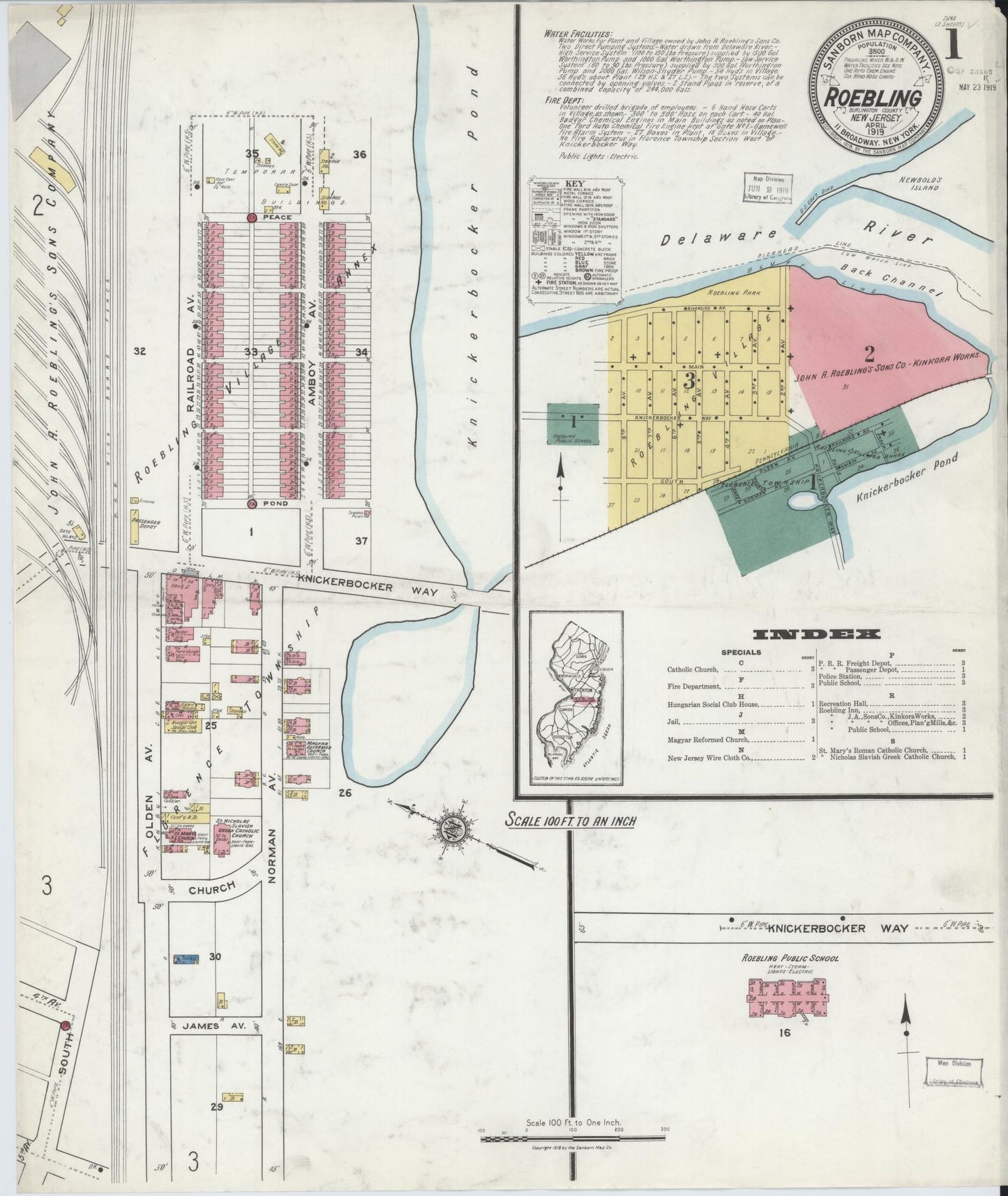 Sanborn Fire Insurance Map from Roebling, Burlington County, New Jersey. (1919) – Historic Sanborn Fire Insurance Map Print