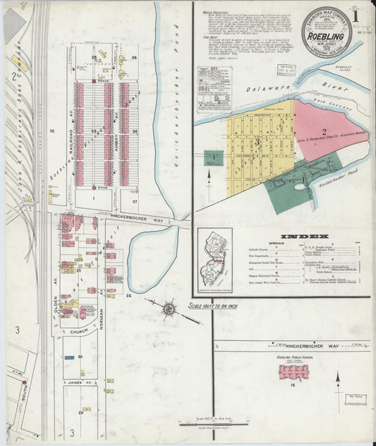 Sanborn Fire Insurance Map from Roebling, Burlington County, New Jersey. (1919) – Historic Sanborn Fire Insurance Map Print