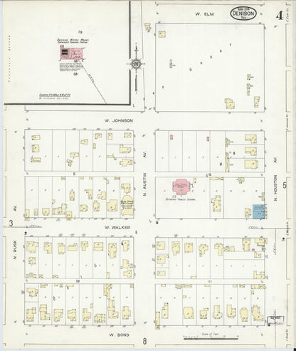Sanborn Fire Insurance Map from Denison, Grayson County, Texas (1914), Sheet #0004 - Complete Map Set gallery image, historic Sanborn map, vintage wall art, Texas Texas