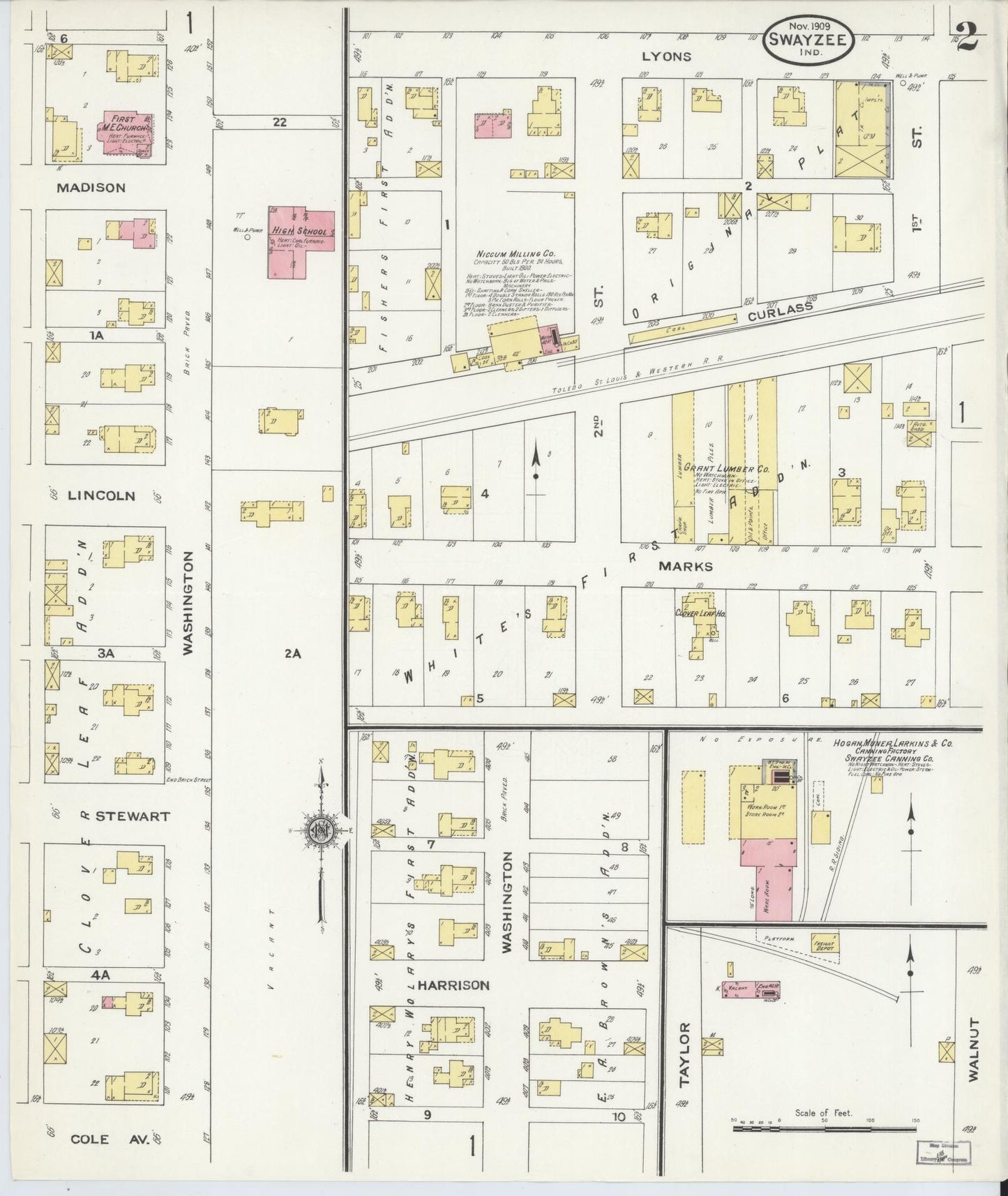 Sanborn Fire Insurance Map from Swayzee, Grant County, Indiana (1909), Sheet #0002 - Complete Map Set gallery image, historic Sanborn map, vintage wall art, Indiana Indiana
