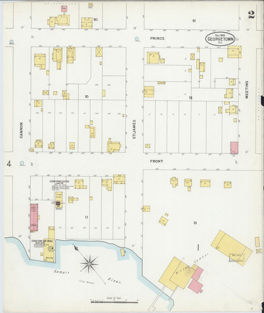 Sanborn Fire Insurance Map from Georgetown, Georgetown County, South Carolina (1899), Sheet #0002 - Historic Sanborn Fire Insurance Map Print, vintage old map wall art, antique decor, genealogy gift, South Carolina South Carolina map
