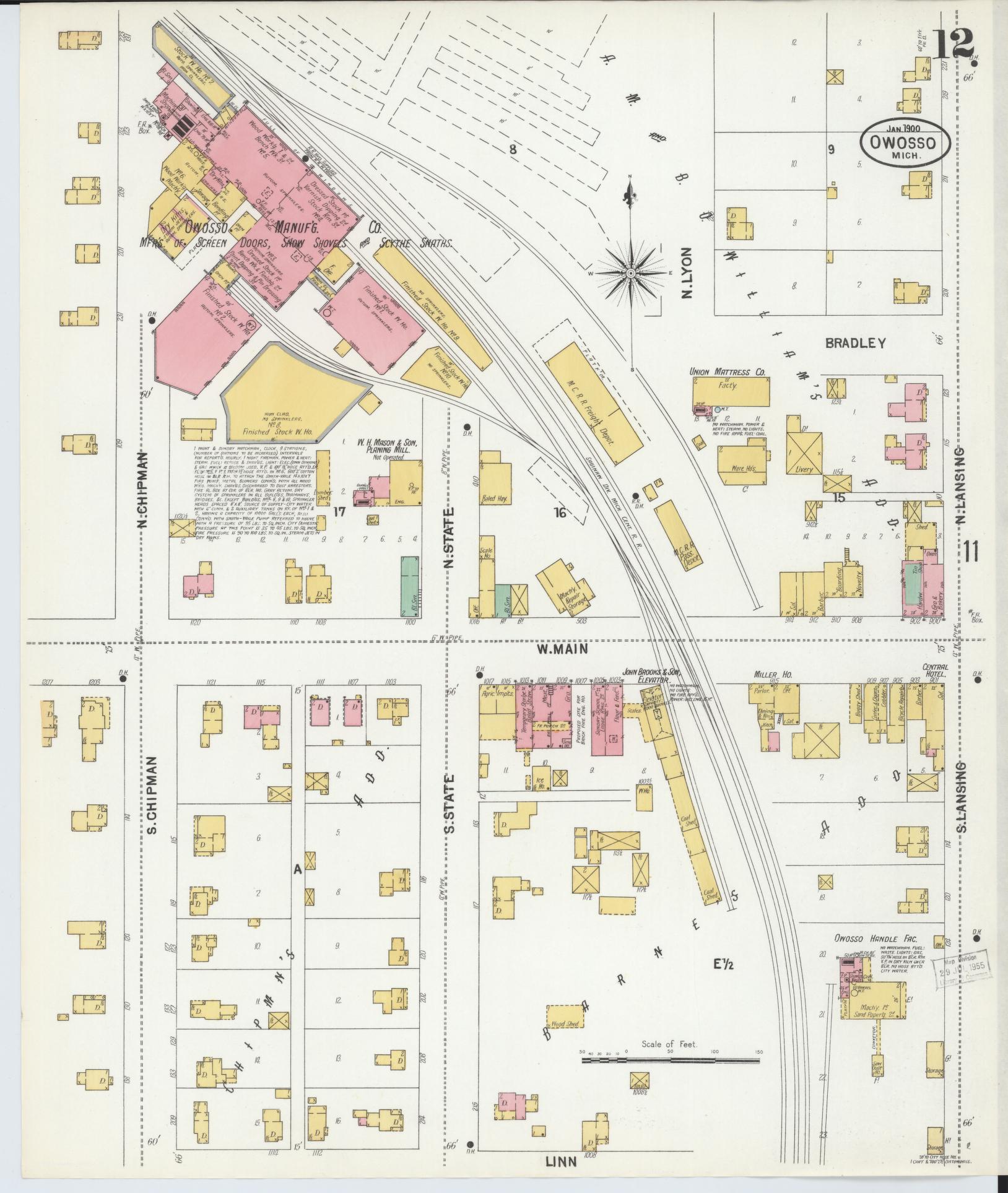 Sanborn Fire Insurance Map from Owosso, Shiawassee County, Michigan (1900), Sheet #0012 - Complete Map Set gallery image, historic Sanborn map, vintage wall art, Michigan Michigan