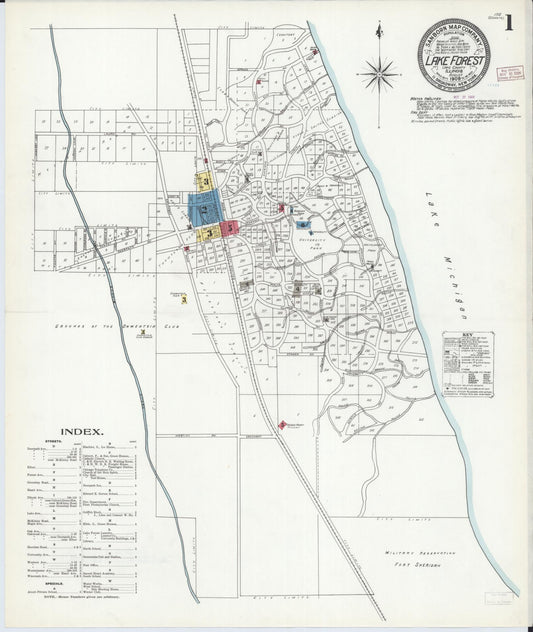 Sanborn Fire Insurance Map from Lake Forest, Lake County, Illinois (1909), Sheet #0001 - Complete Map Set gallery image, historic Sanborn map, vintage wall art, Illinois Illinois