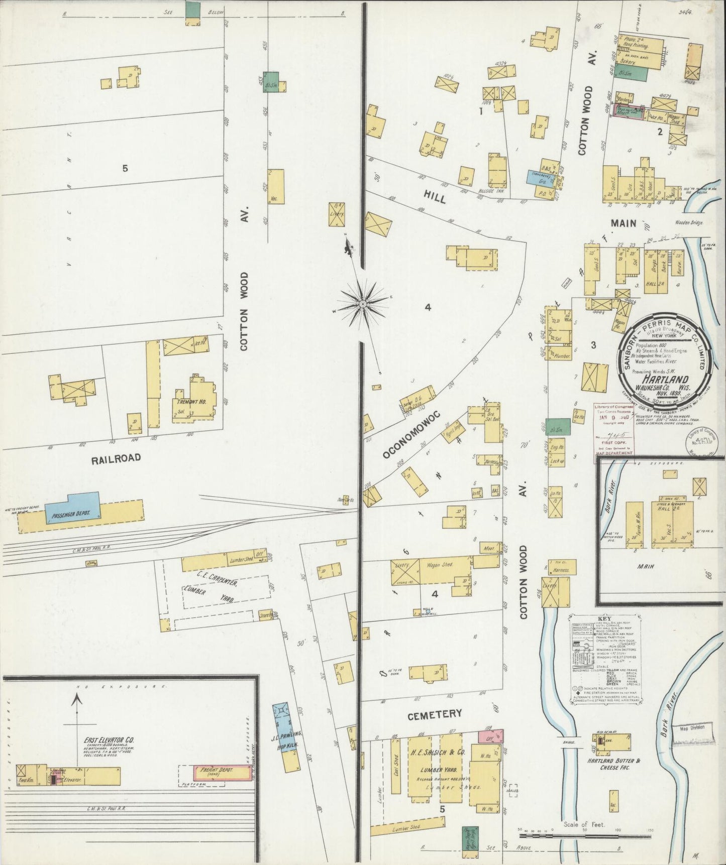 Sanborn Fire Insurance Map from Hartland, Waukesha County, Wisconsin (1899), Sheet #0001 - Historic Sanborn Fire Insurance Map Print, vintage old map wall art, antique decor, genealogy gift, Wisconsin Wisconsin map