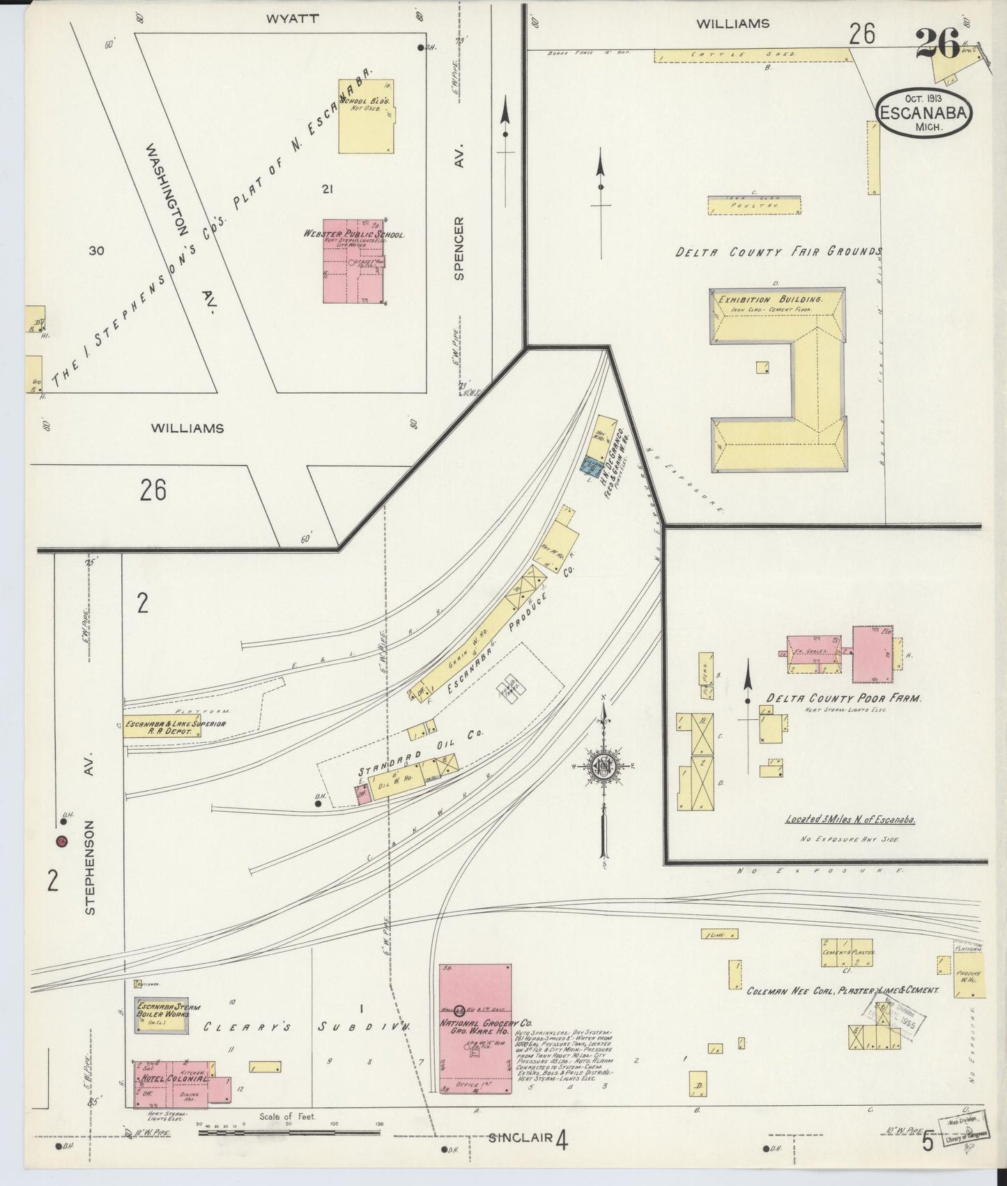 Sanborn Fire Insurance Map from Escanaba, Delta County, Michigan (1913), Sheet #0026 - Historic Sanborn Fire Insurance Map Print, vintage old map wall art, antique decor, genealogy gift, Michigan Michigan map