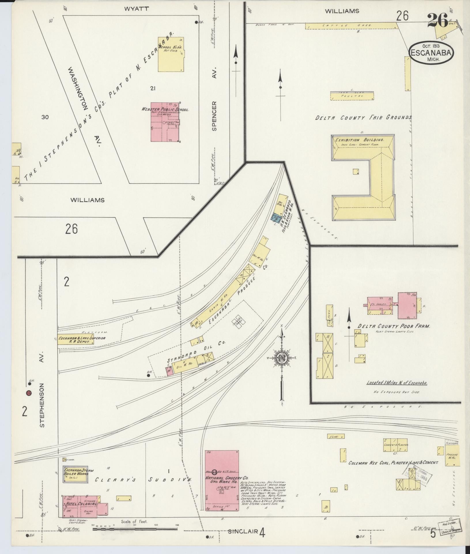 Sanborn Fire Insurance Map from Escanaba, Delta County, Michigan (1913), Sheet #0026 - Historic Sanborn Fire Insurance Map Print, vintage old map wall art, antique decor, genealogy gift, Michigan Michigan map