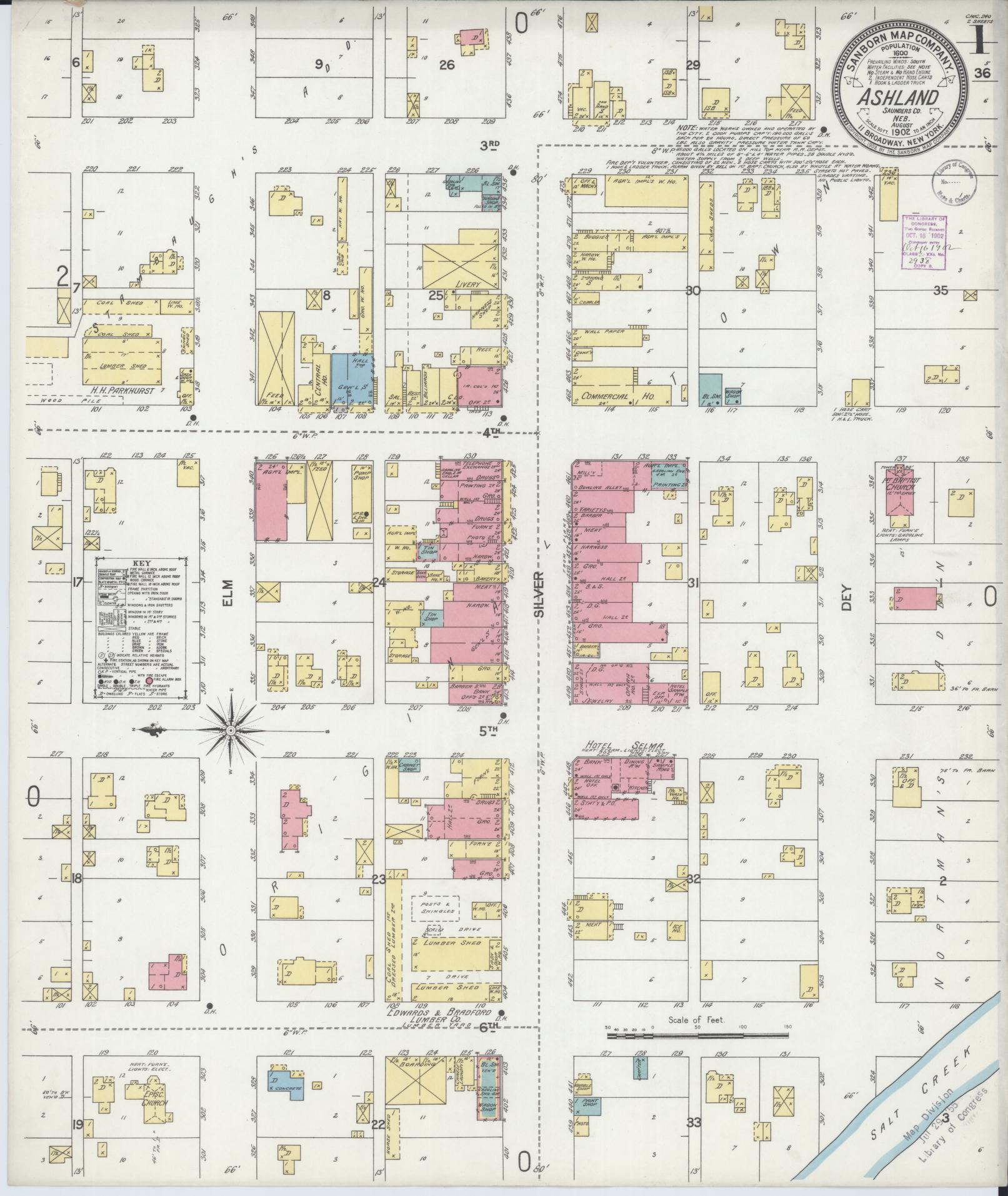 Sanborn Fire Insurance Map from Ashland, Saunders County, Nebraska (1902), Sheet #0001 - Complete Map Set gallery image, historic Sanborn map, vintage wall art, Nebraska Nebraska