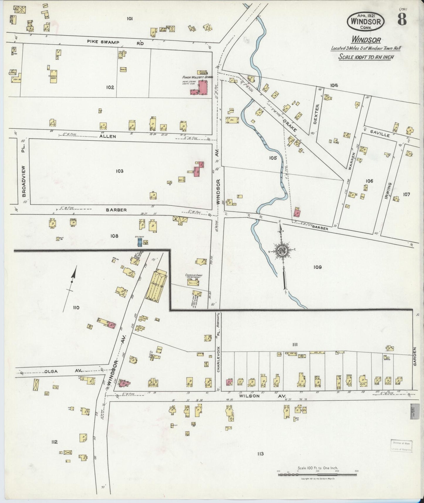 Sanborn Fire Insurance Map from Windsor, Hartford County, Connecticut (1921), Sheet #0008 - Complete Map Set gallery image, historic Sanborn map, vintage wall art, Connecticut Connecticut
