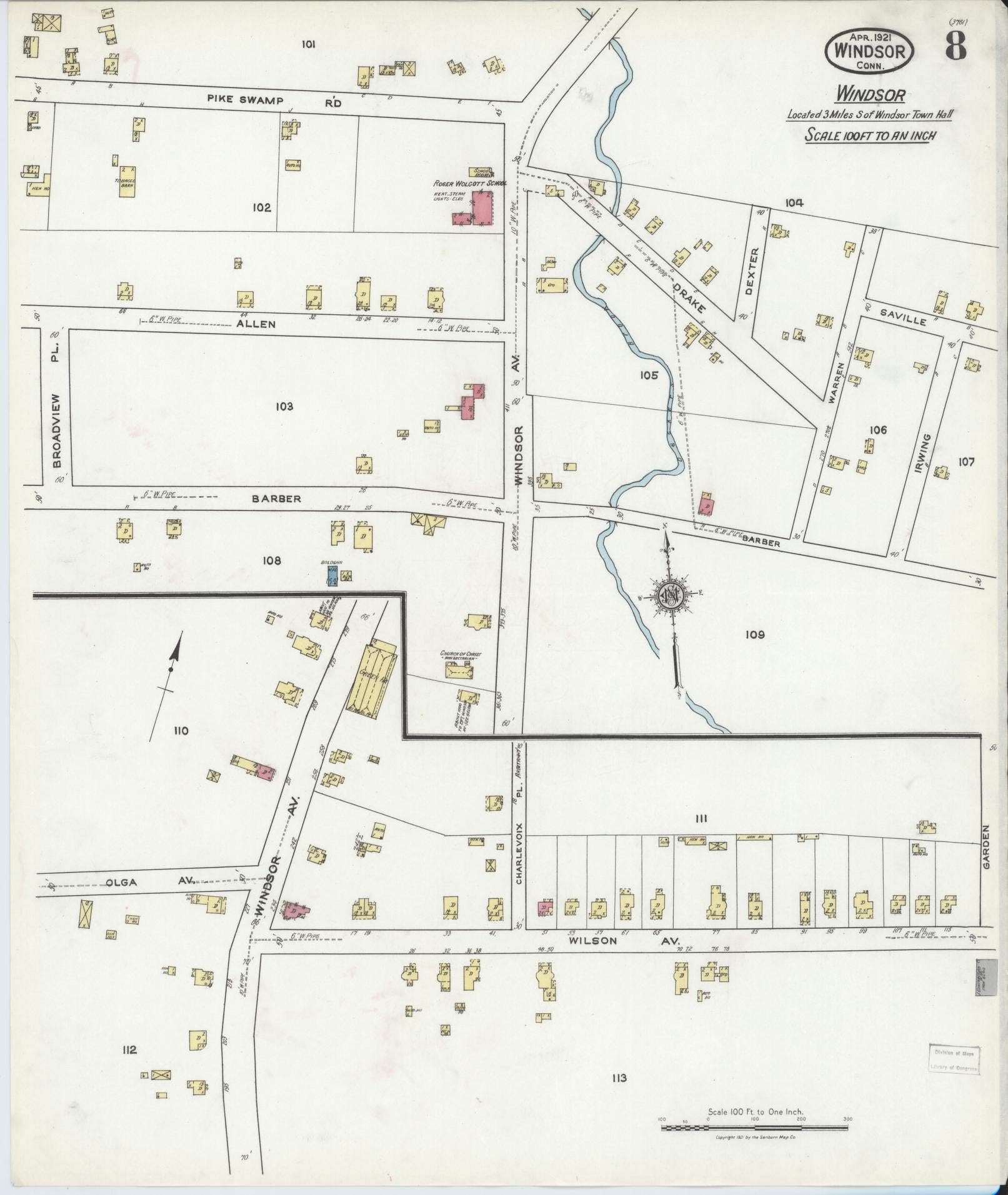 Sanborn Fire Insurance Map from Windsor, Hartford County, Connecticut (1921), Sheet #0008 - Complete Map Set gallery image, historic Sanborn map, vintage wall art, Connecticut Connecticut