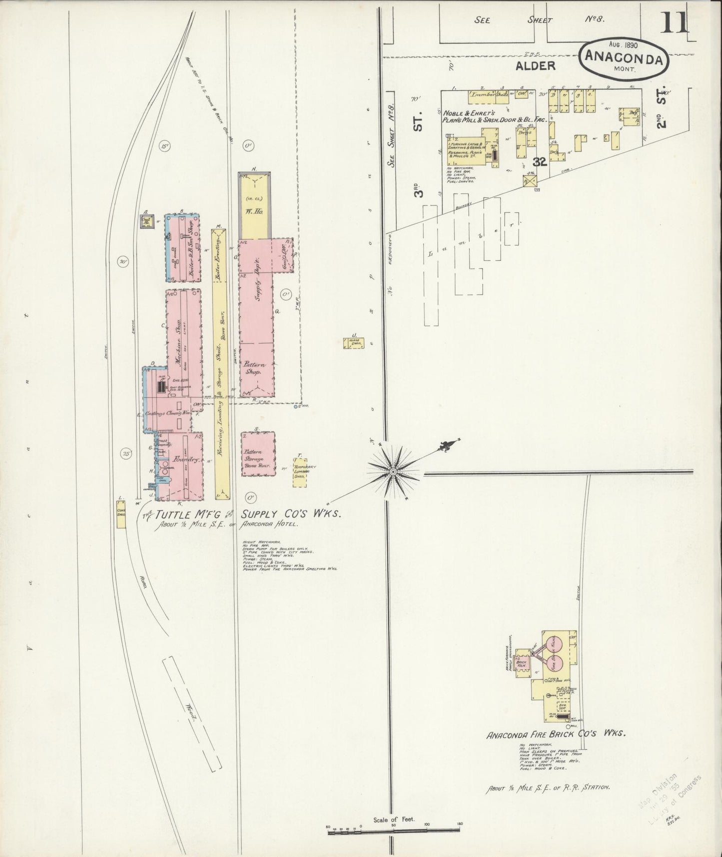 Sanborn Fire Insurance Map from Anaconda, Deer Lodge County, Montana (1890), Sheet #0011 - Historic Sanborn Fire Insurance Map Print, vintage old map wall art, antique decor, genealogy gift, Montana Montana map