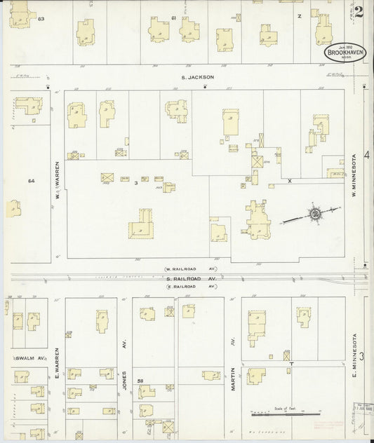 Sanborn Fire Insurance Map from Brookhaven, Lincoln County, Mississippi (1910), Sheet #0002 - Historic Sanborn Fire Insurance Map Print, vintage old map wall art, antique decor, genealogy gift, Mississippi Mississippi map