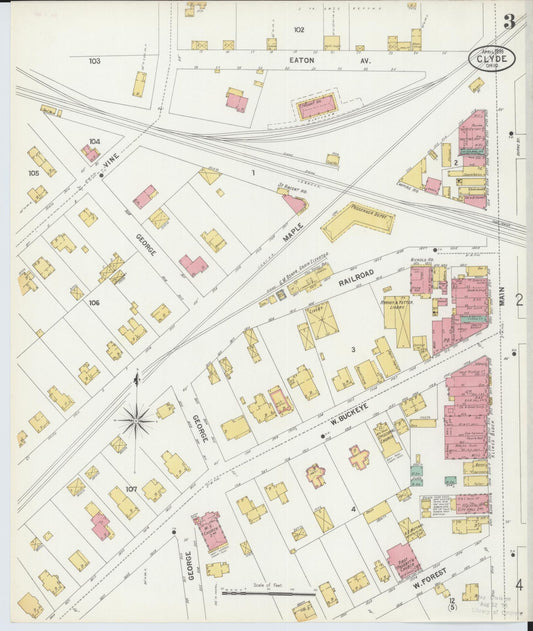 Sanborn Fire Insurance Map from Clyde, Sandusky County, Ohio (1899), Sheet #0003 - Historic Sanborn Fire Insurance Map Print, vintage old map wall art, antique decor, genealogy gift, Ohio Ohio map