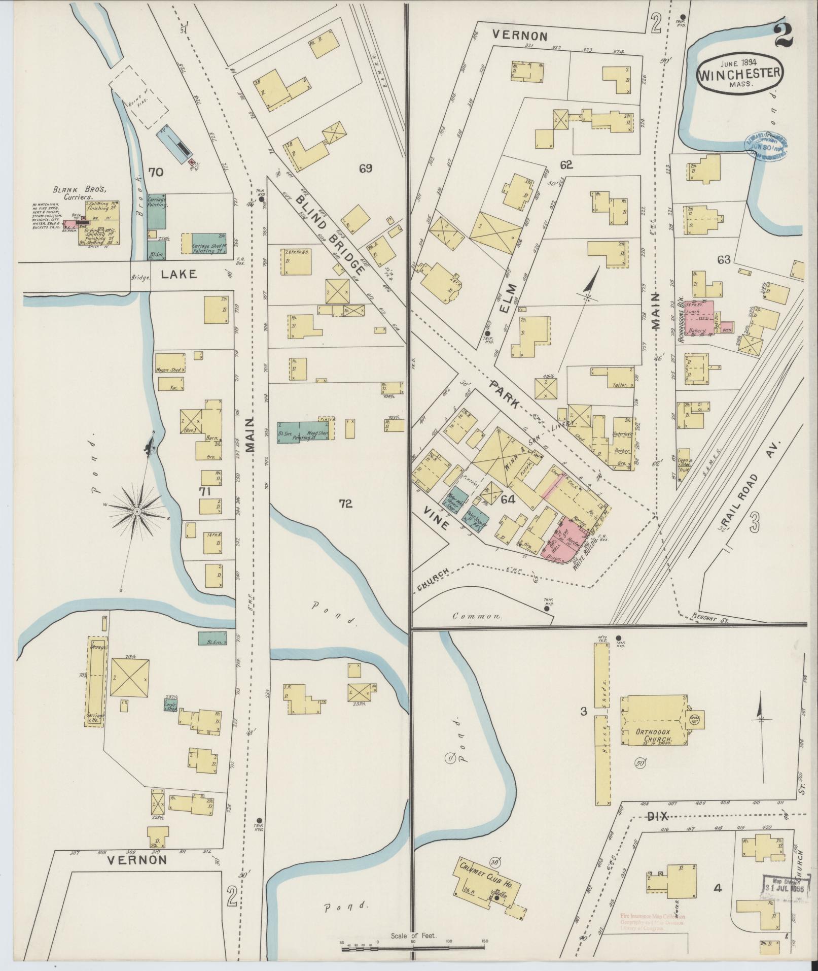 Sanborn Fire Insurance Map from Winchester, Middlesex County, Massachusetts (1894), Sheet #0002 - Historic Sanborn Fire Insurance Map Print, vintage old map wall art, antique decor, genealogy gift, Massachusetts Massachusetts map