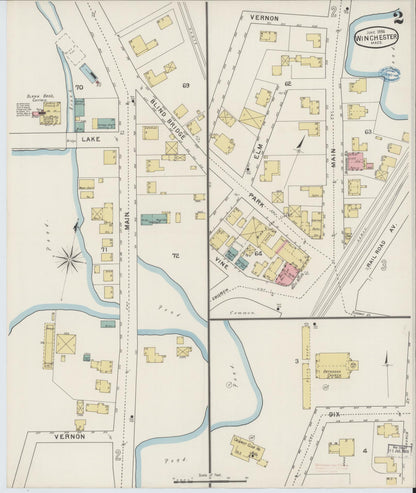 Sanborn Fire Insurance Map from Winchester, Middlesex County, Massachusetts (1894), Sheet #0002 - Historic Sanborn Fire Insurance Map Print, vintage old map wall art, antique decor, genealogy gift, Massachusetts Massachusetts map