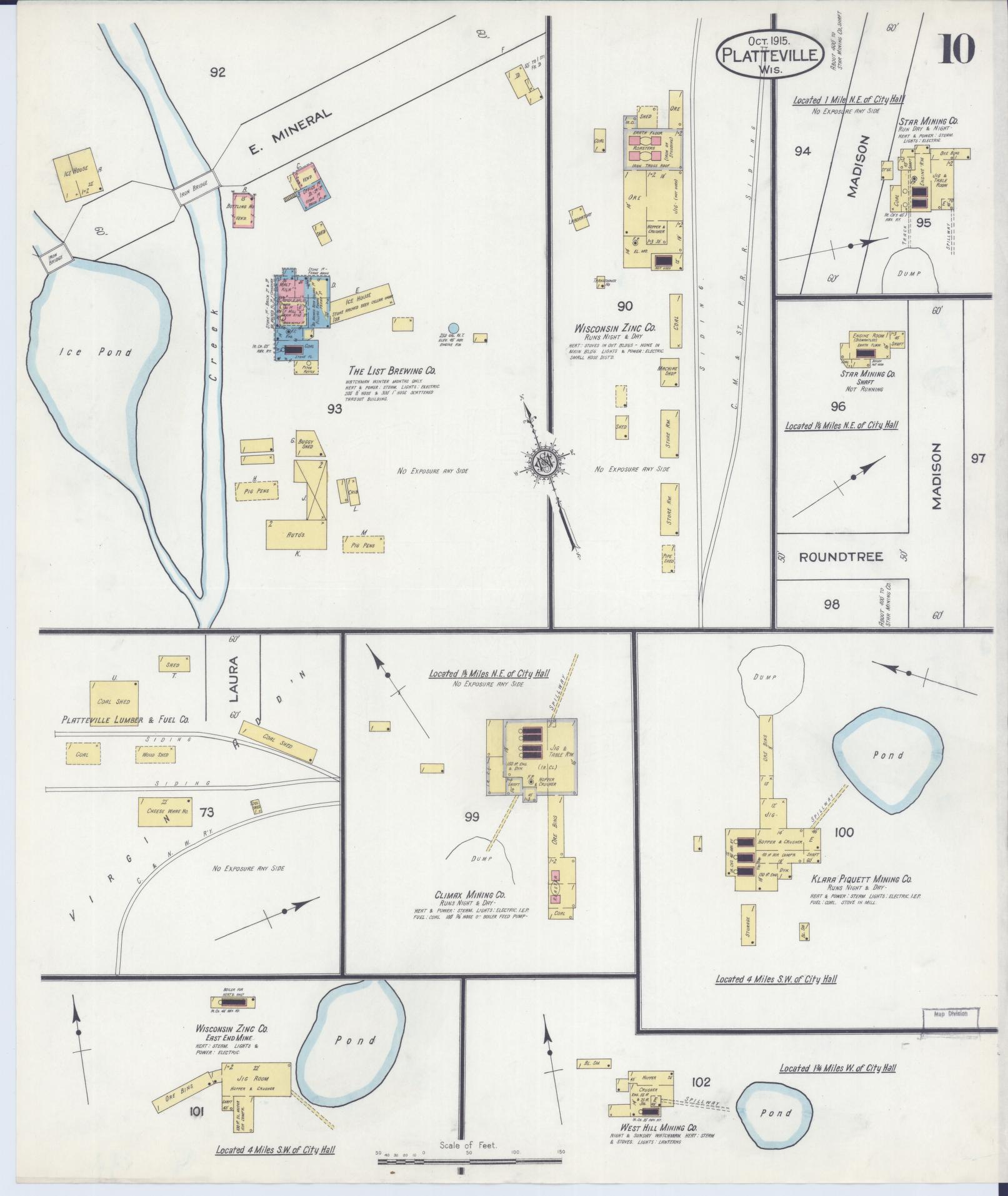 Sanborn Fire Insurance Map from Platteville, Grant County, Wisconsin (1915), Sheet #0010 - Historic Sanborn Fire Insurance Map Print, vintage old map wall art, antique decor, genealogy gift, Wisconsin Wisconsin map