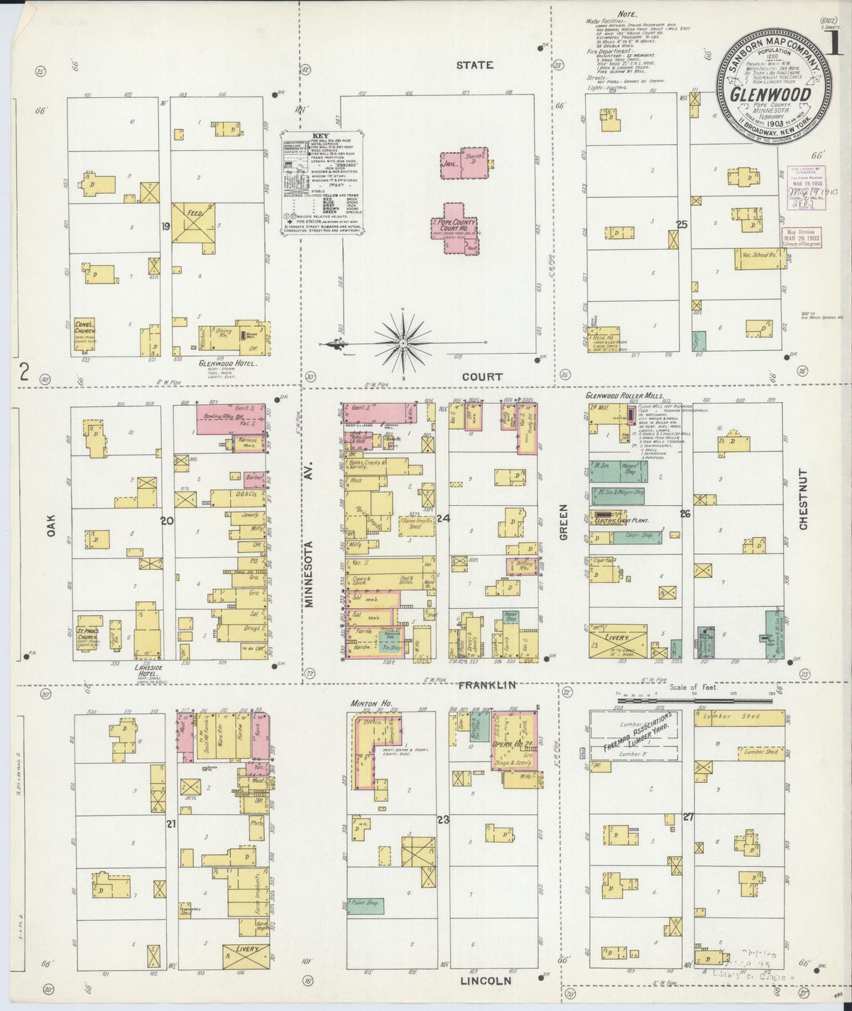 Sanborn Fire Insurance Map from Glenwood, Pope County, Minnesota (1903), Sheet #0001 - Historic Sanborn Fire Insurance Map Print, vintage old map wall art, antique decor, genealogy gift, Minnesota Minnesota map