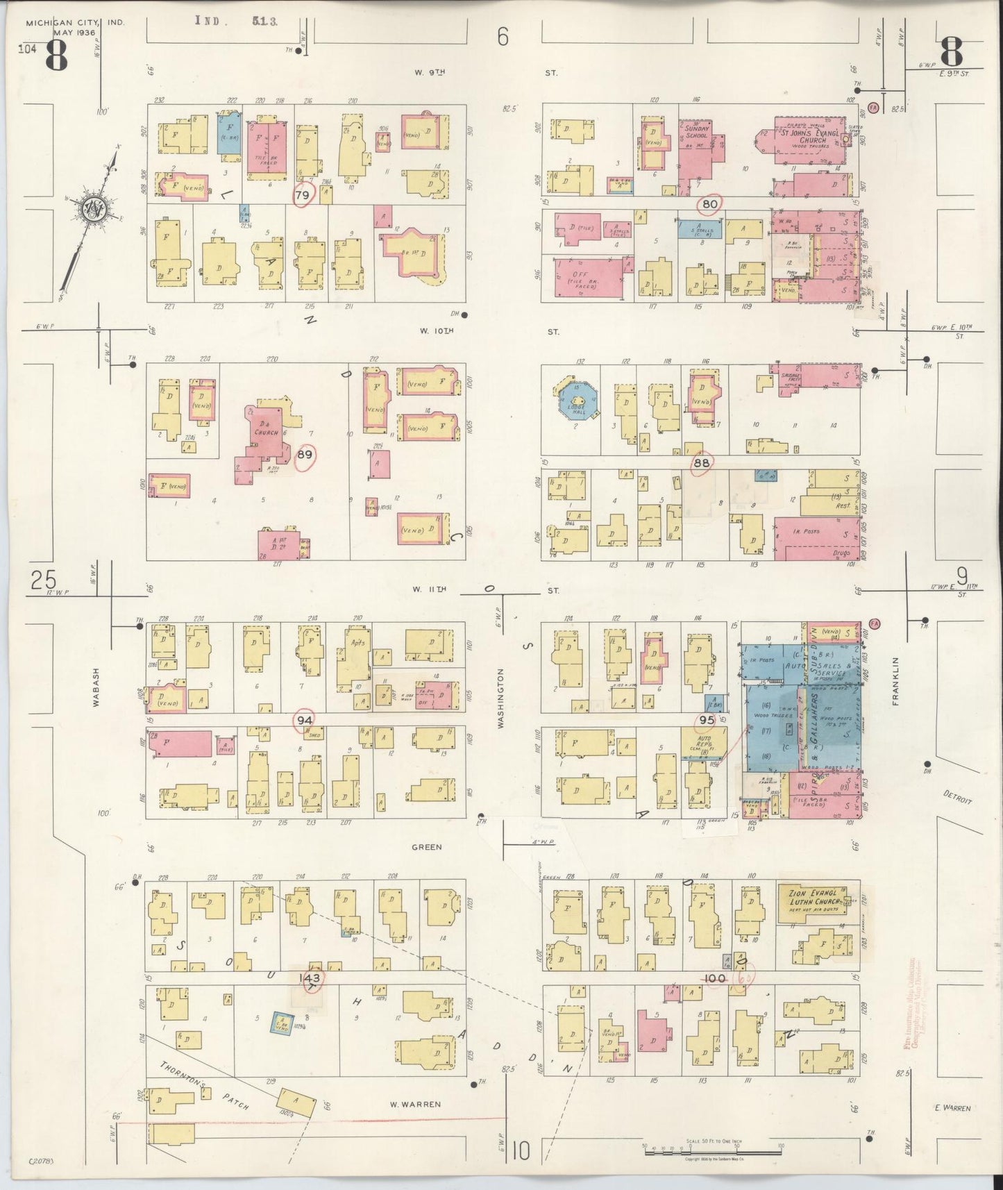 Sanborn Fire Insurance Map from Michigan City, La Porte County, Indiana (1948), Sheet #0008 - Complete Map Set gallery image, historic Sanborn map, vintage wall art, Indiana Indiana