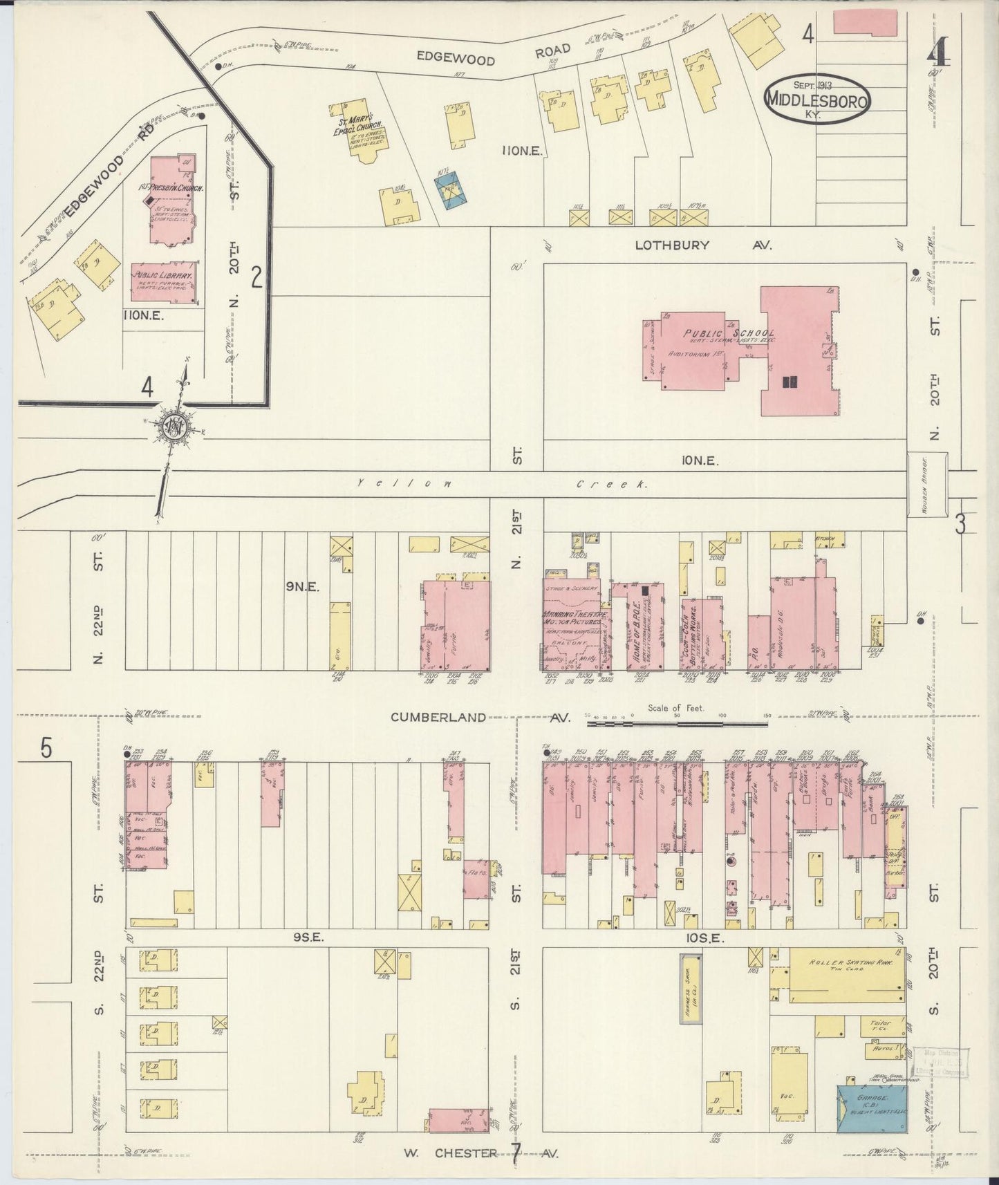 Sanborn Fire Insurance Map from Middlesboro, Bell County, Kentucky (1913), Sheet #0004 - Historic Sanborn Fire Insurance Map Print, vintage old map wall art, antique decor, genealogy gift, Kentucky Kentucky map