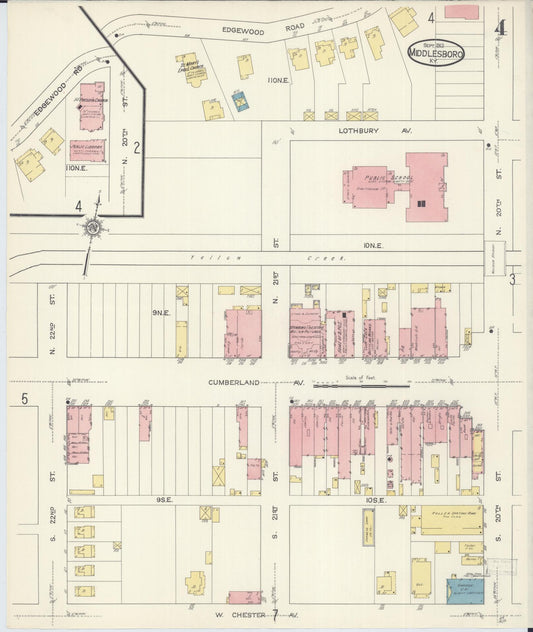 Sanborn Fire Insurance Map from Middlesboro, Bell County, Kentucky (1913), Sheet #0004 - Historic Sanborn Fire Insurance Map Print, vintage old map wall art, antique decor, genealogy gift, Kentucky Kentucky map
