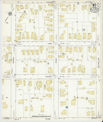 Sanborn Fire Insurance Map from Palatka, Putnam County, Florida (1915), Sheet #0016 - Complete Map Set gallery image, historic Sanborn map, vintage wall art, Florida Florida