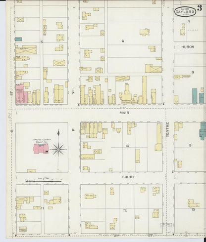 Sanborn Fire Insurance Map from Gaylord, Otsego County, Michigan (1893), Sheet #0003 - Complete Map Set gallery image, historic Sanborn map, vintage wall art, Michigan Michigan