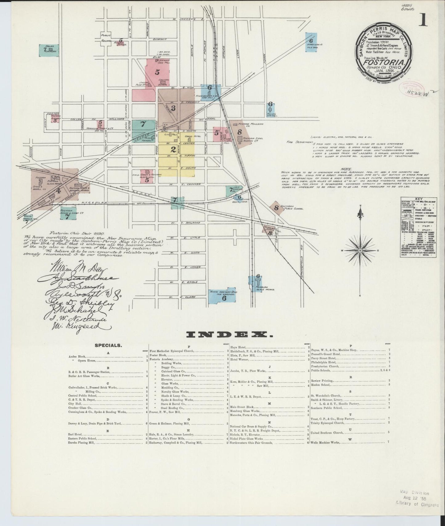 Sanborn Fire Insurance Map from Fostoria, Seneca, Hancock, And Wood Counties, Ohio (1891), Sheet #0001 - Historic Sanborn Fire Insurance Map Print, vintage old map wall art, antique decor, genealogy gift, Ohio Ohio map