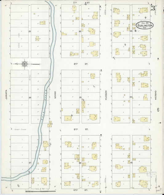 Sanborn Fire Insurance Map from Burlington, Coffey County, Kansas (1912), Sheet #0003 - Historic Sanborn Fire Insurance Map Print, vintage old map wall art, antique decor, genealogy gift, Kansas Kansas map