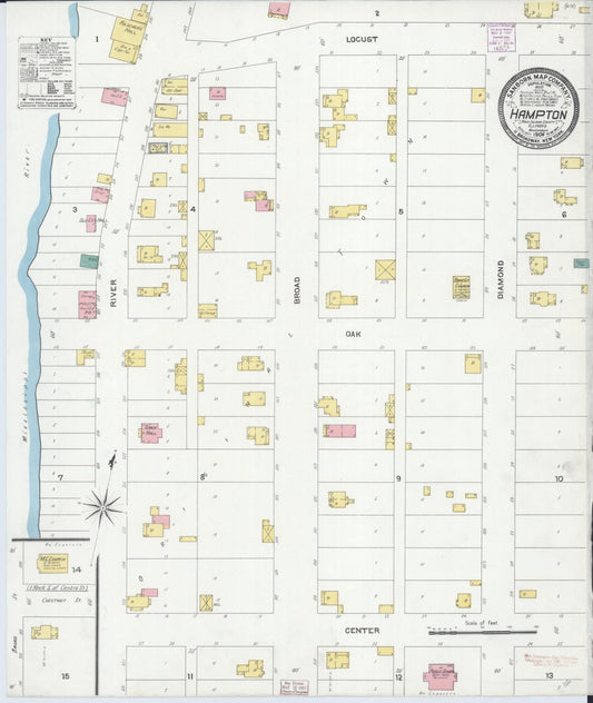 Sanborn Fire Insurance Map from Hampton, Rock Island County, Illinois (1906), Sheet #0001 - Historic Sanborn Fire Insurance Map Print, vintage old map wall art, antique decor, genealogy gift, Illinois Illinois map