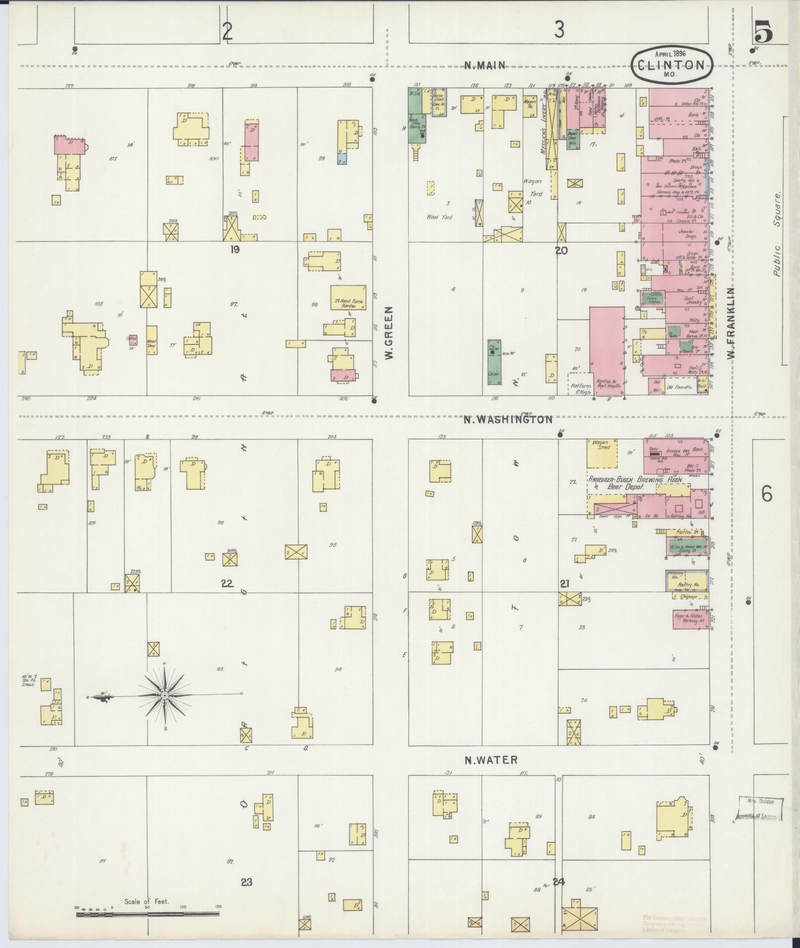 Sanborn Fire Insurance Map from Clinton, Henry County, Missouri (1896), Sheet #0005 - Historic Sanborn Fire Insurance Map Print, vintage old map wall art, antique decor, genealogy gift, Missouri Missouri map