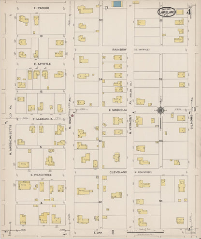 Sanborn Fire Insurance Map from Lakeland, Polk County, Florida (1922), Sheet #0004 - Historic Sanborn Fire Insurance Map Print, vintage old map wall art, antique decor, genealogy gift, Florida Florida map