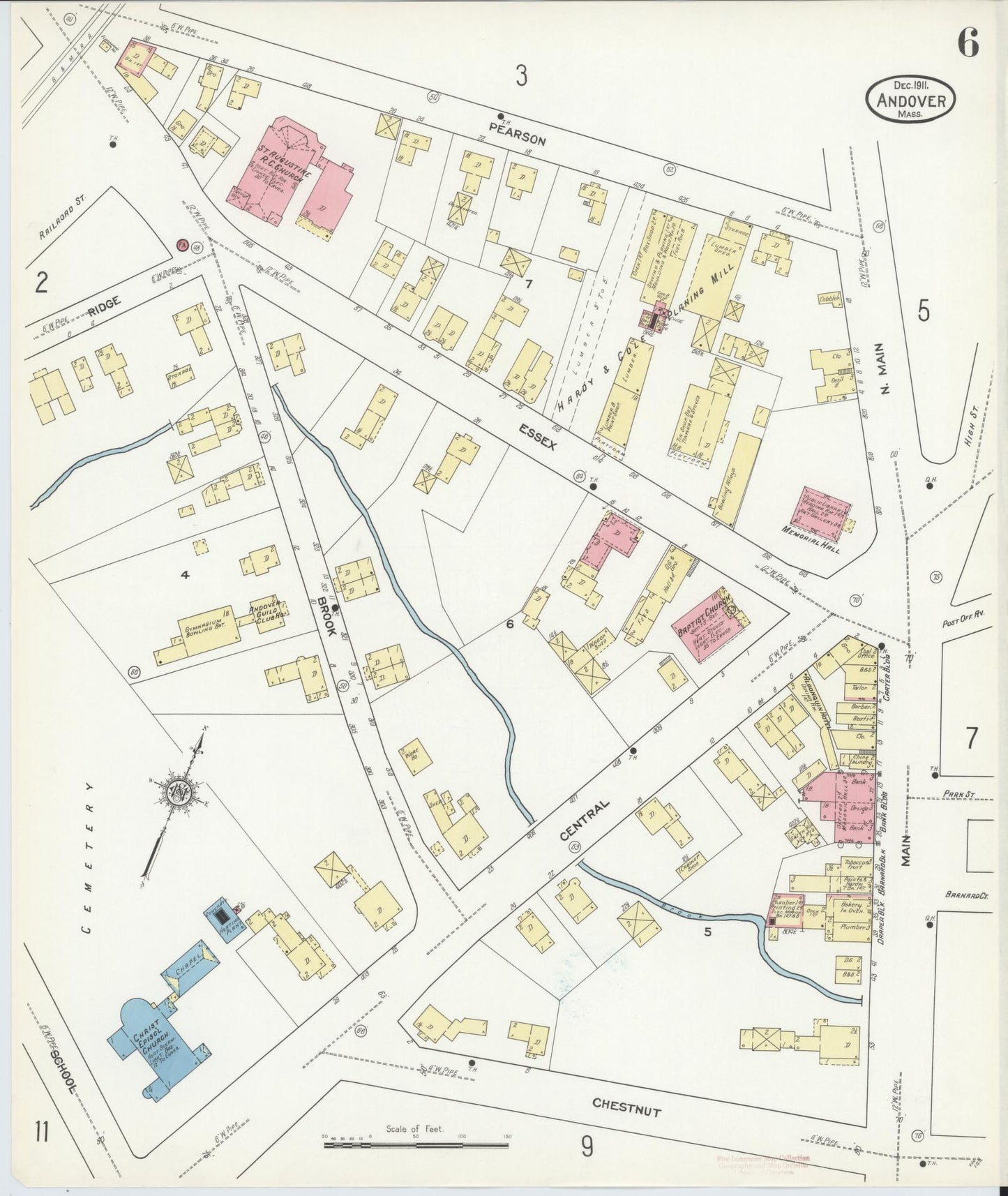Sanborn Fire Insurance Map from Andover, Essex County, Massachusetts (1911), Sheet #0006 - Complete Map Set gallery image, historic Sanborn map, vintage wall art, Massachusetts Massachusetts