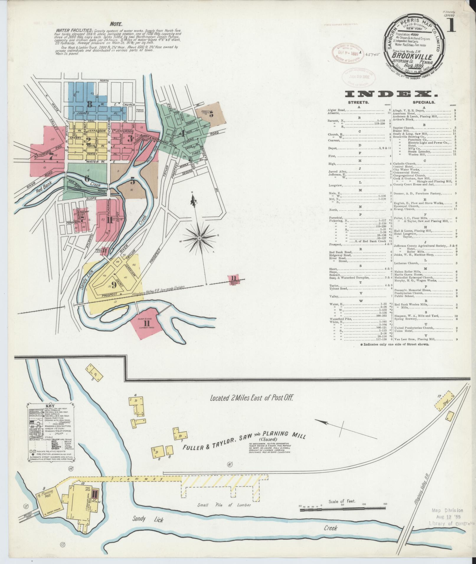 Sanborn Fire Insurance Map from Brookville, Jefferson County, Pennsylvania (1899), Sheet #0001 - Historic Sanborn Fire Insurance Map Print, vintage old map wall art, antique decor, genealogy gift, Pennsylvania Pennsylvania map