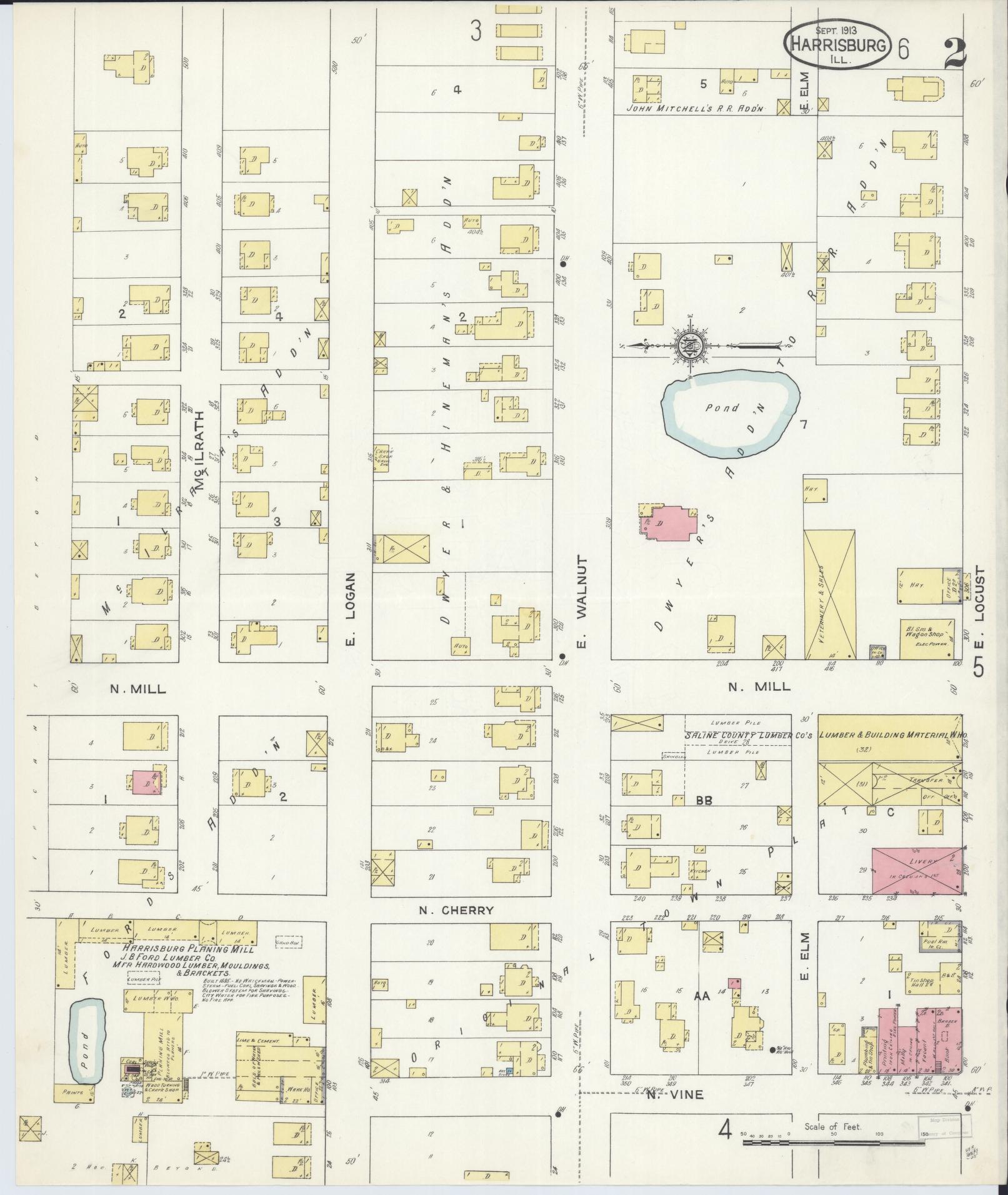 Sanborn Fire Insurance Map from Harrisburg, Saline County, Illinois (1913), Sheet #0002 - Historic Sanborn Fire Insurance Map Print, vintage old map wall art, antique decor, genealogy gift, Illinois Illinois map
