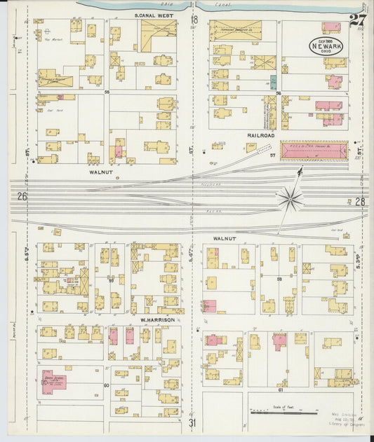 Sanborn Fire Insurance Map from Newark, Licking County, Ohio (1905), Sheet #0027 - Historic Sanborn Fire Insurance Map Print, vintage old map wall art, antique decor, genealogy gift, Ohio Ohio map