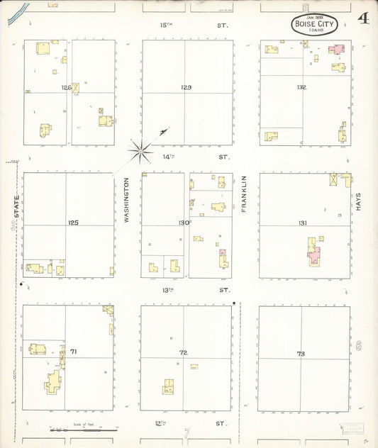 Sanborn Fire Insurance Map from Boise, Ada County, Idaho (1893), Sheet #0004 - Historic Sanborn Fire Insurance Map Print, vintage old map wall art, antique decor, genealogy gift, Idaho Idaho map