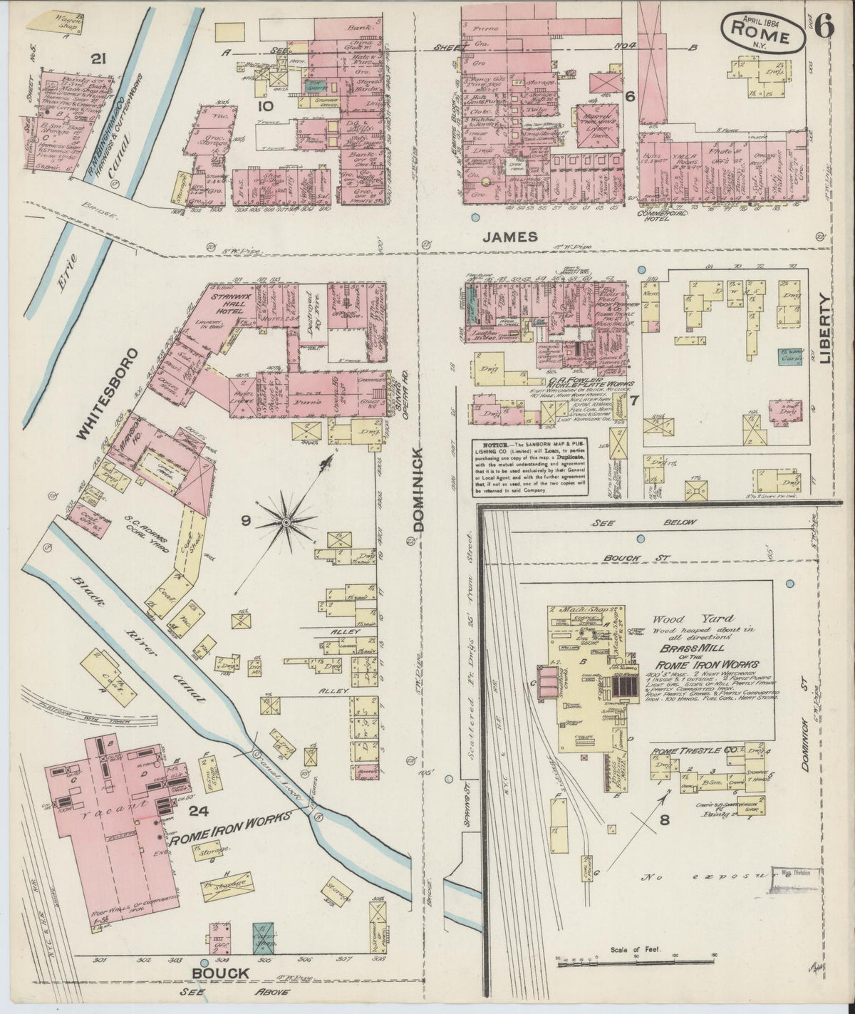 Sanborn Fire Insurance Map from Rome, Oneida County, New York (1884), Sheet #0006 - Historic Sanborn Fire Insurance Map Print, vintage old map wall art, antique decor, genealogy gift, New York New York map