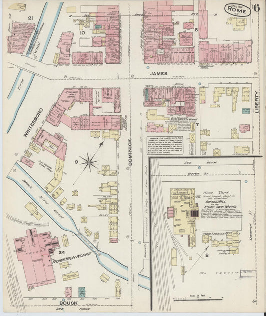 Sanborn Fire Insurance Map from Rome, Oneida County, New York (1884), Sheet #0006 - Historic Sanborn Fire Insurance Map Print, vintage old map wall art, antique decor, genealogy gift, New York New York map