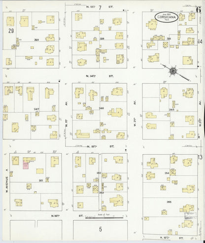 Sanborn Fire Insurance Map from Corsicana, Navarro County, Texas (1910), Sheet #0006 - Historic Sanborn Fire Insurance Map Print, vintage old map wall art, antique decor, genealogy gift, Texas Texas map