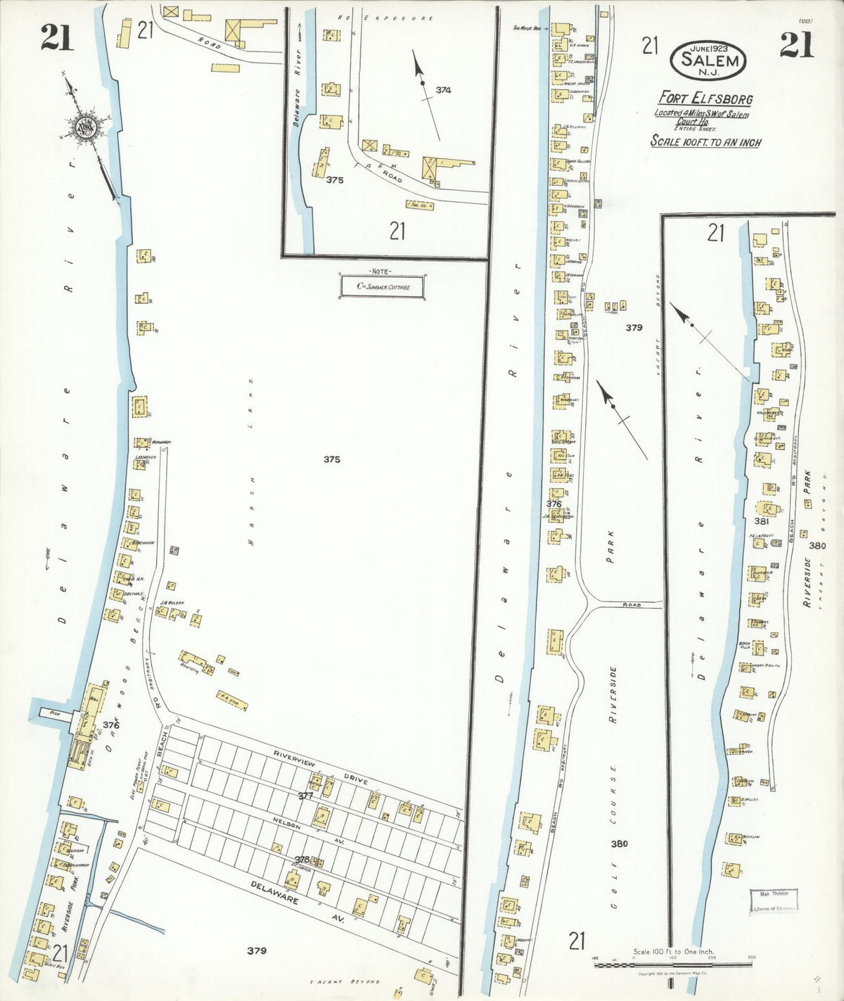 Sanborn Fire Insurance Map from Salem, Salem County, New Jersey (1923), Sheet #0021 - Historic Sanborn Fire Insurance Map Print, vintage old map wall art, antique decor, genealogy gift, New Jersey New Jersey map