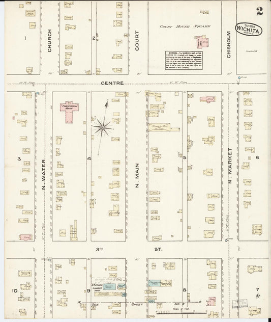 Sanborn Fire Insurance Map from Wichita, Sedgwick County, Kansas (1884), Sheet #0002 - Historic Sanborn Fire Insurance Map Print, vintage old map wall art, antique decor, genealogy gift, Kansas Kansas map