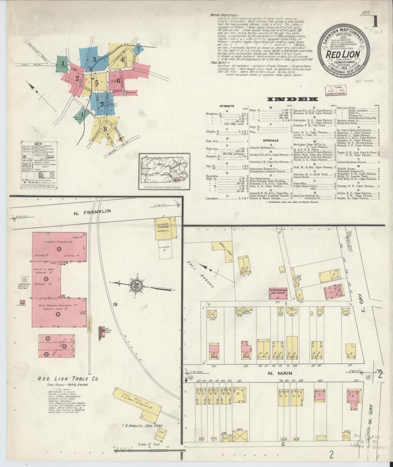 Sanborn Fire Insurance Map from Red Lion, York County, Pennsylvania (1913), Sheet #0001 - Complete Map Set gallery image, historic Sanborn map, vintage wall art, Pennsylvania Pennsylvania