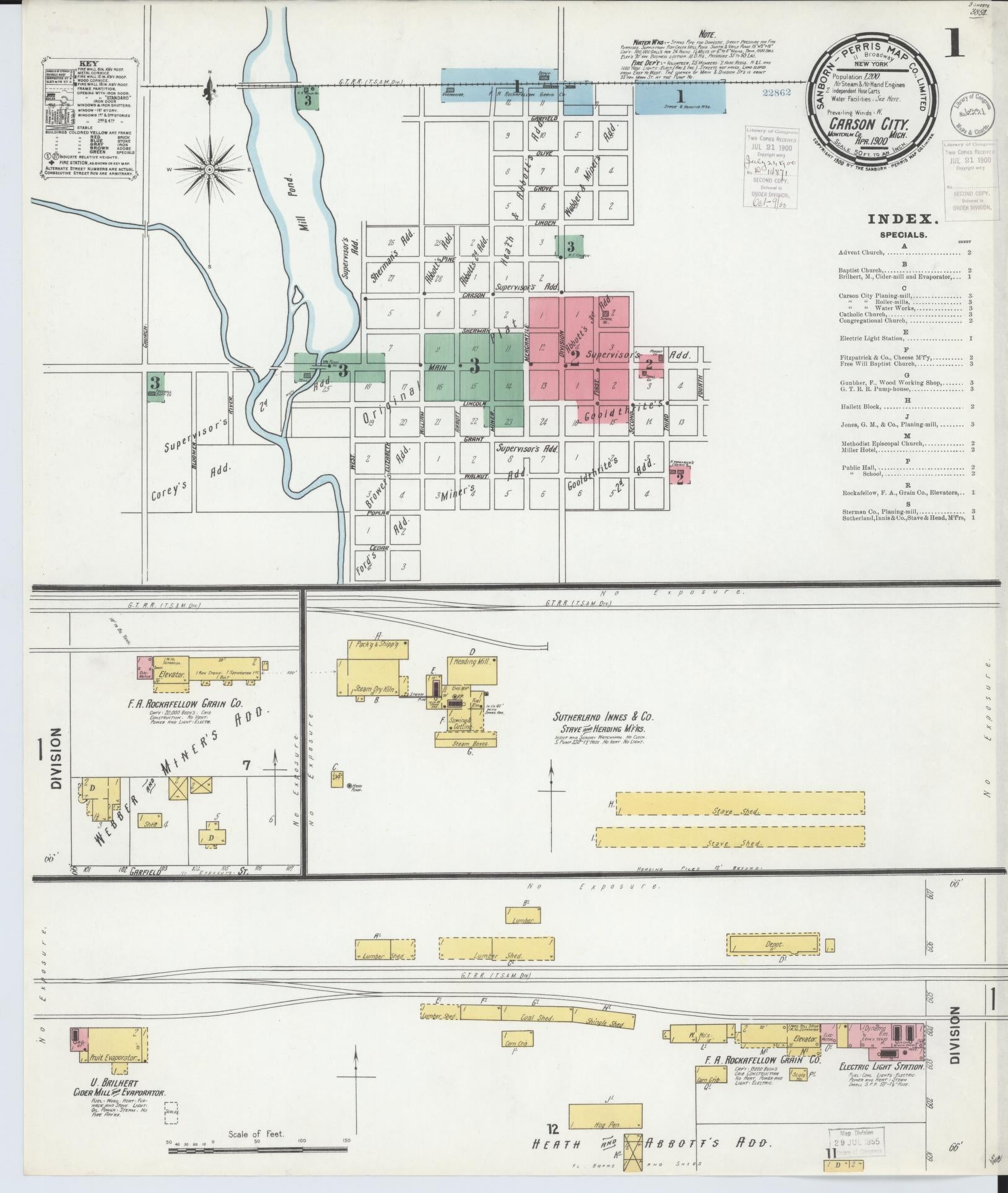 Sanborn Fire Insurance Map from Carson City, Montcalm County, Michigan (1900), Sheet #0001 - Complete Map Set gallery image, historic Sanborn map, vintage wall art, Michigan Michigan