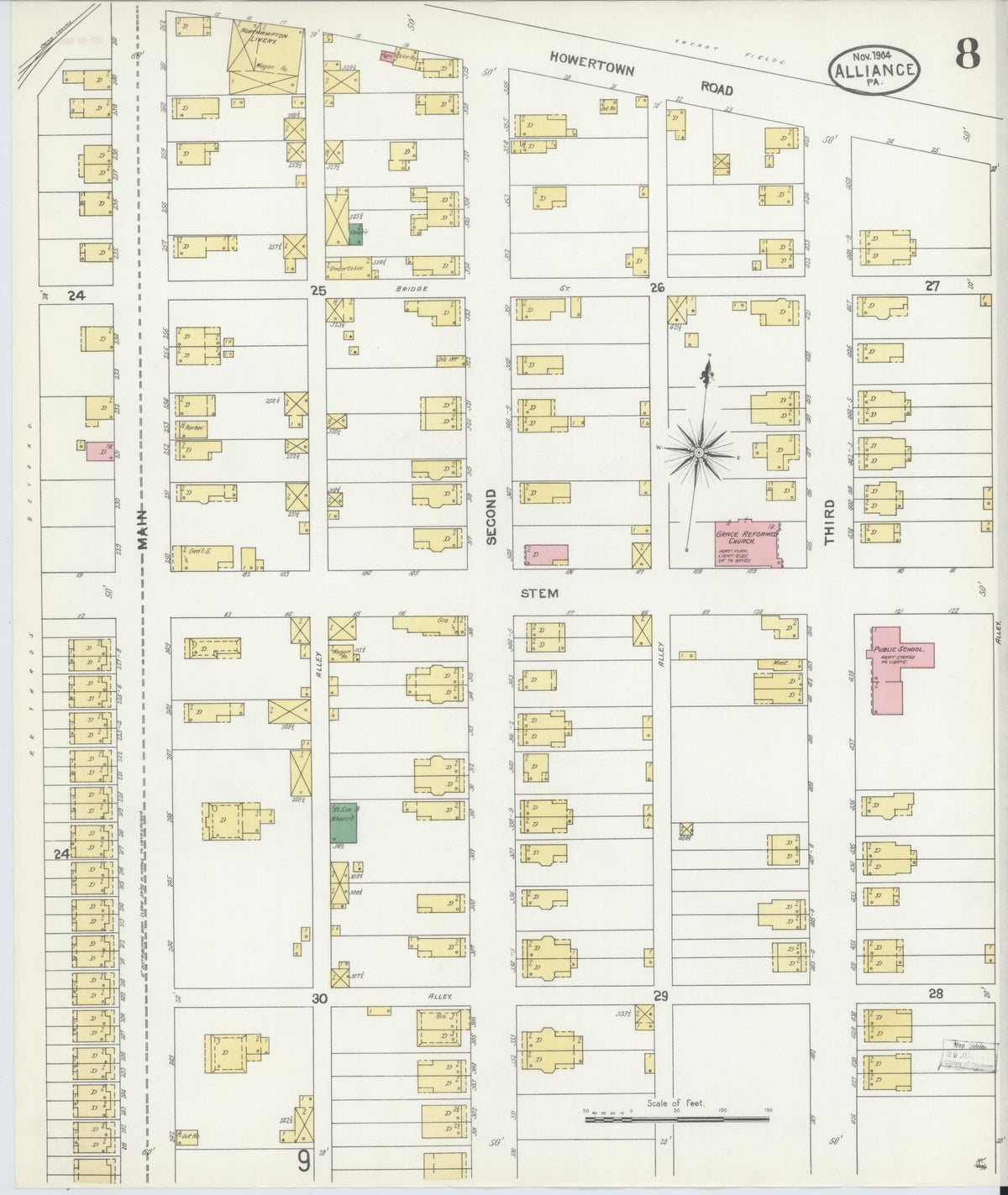 Sanborn Fire Insurance Map from Alliance, Northampton County, Pennsylvania (1904), Sheet #0008 - Complete Map Set gallery image, historic Sanborn map, vintage wall art, Pennsylvania Pennsylvania
