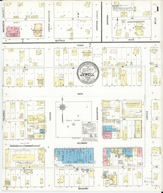 Sanborn Fire Insurance Map from Jewell, Jewell County, Kansas (1911), Sheet #0001 - Complete Map Set gallery image, historic Sanborn map, vintage wall art, Kansas Kansas